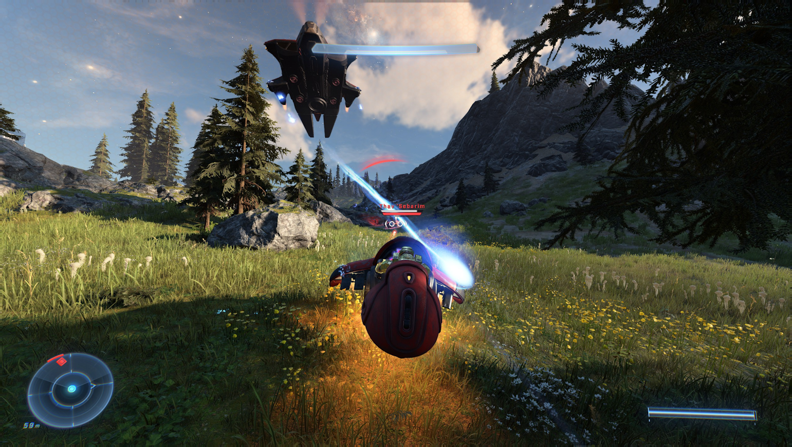 The player battles a dropship with a Ghost.