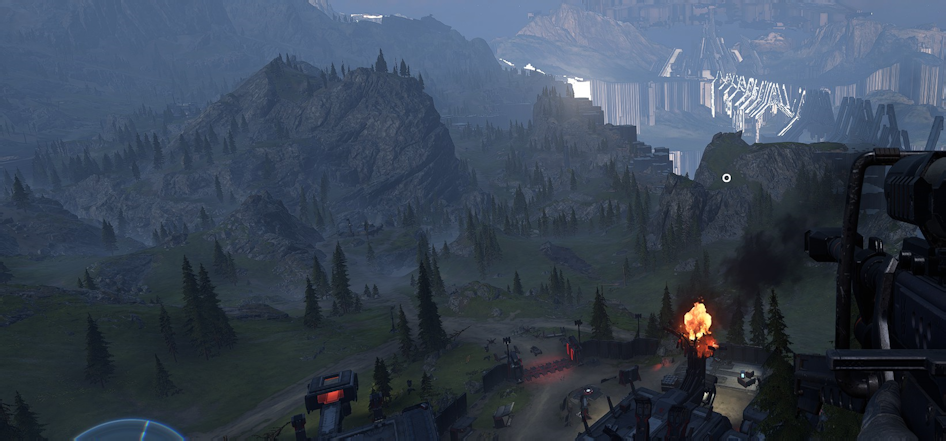 A top-down look at the landscape with a rather pitiful spread of trees.
