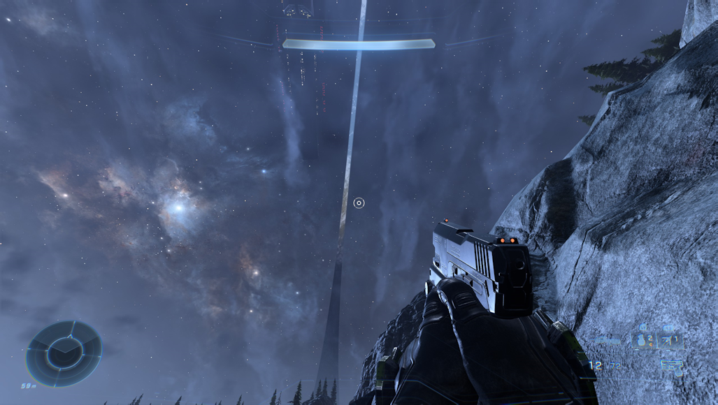 The night sky with the silvery band of the halo ring running along it.