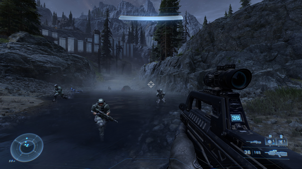 Marines standing helplessly in a small pond, unable to escape.