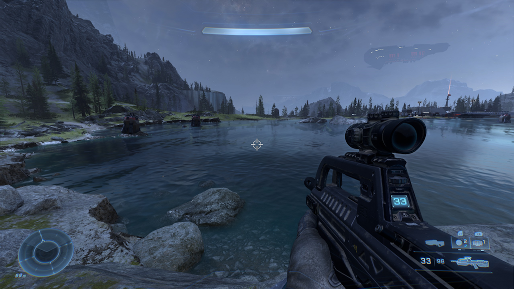 An incredibly meager lake with again, no plants surrounding it.