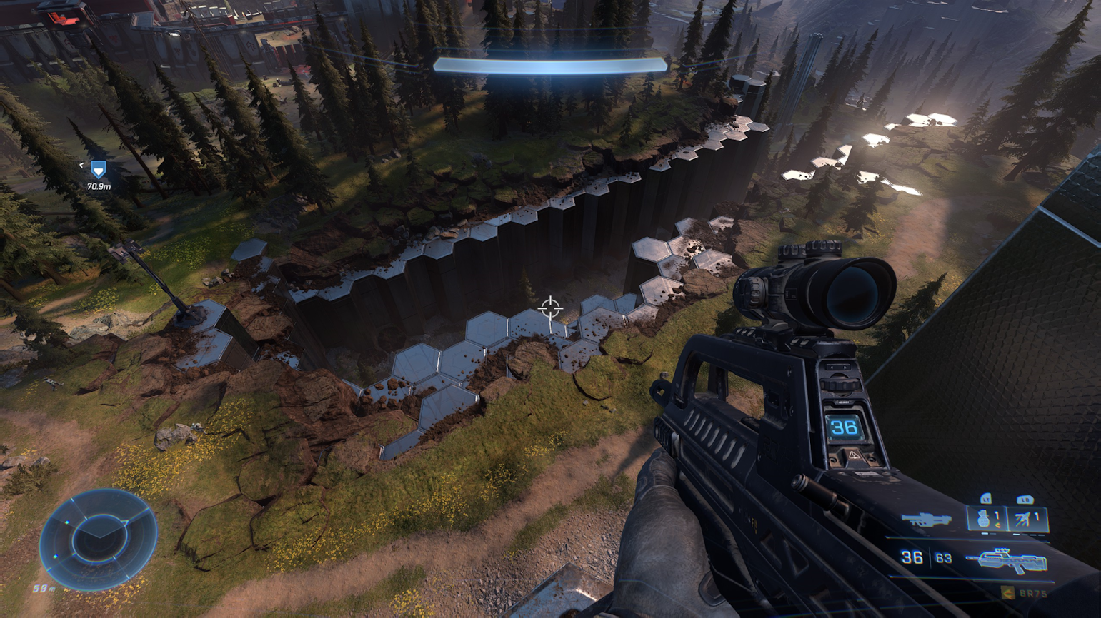 A chasm of metallic hexagons betrays their ubiquity as the terrain crust crumbles around it at the fringes.