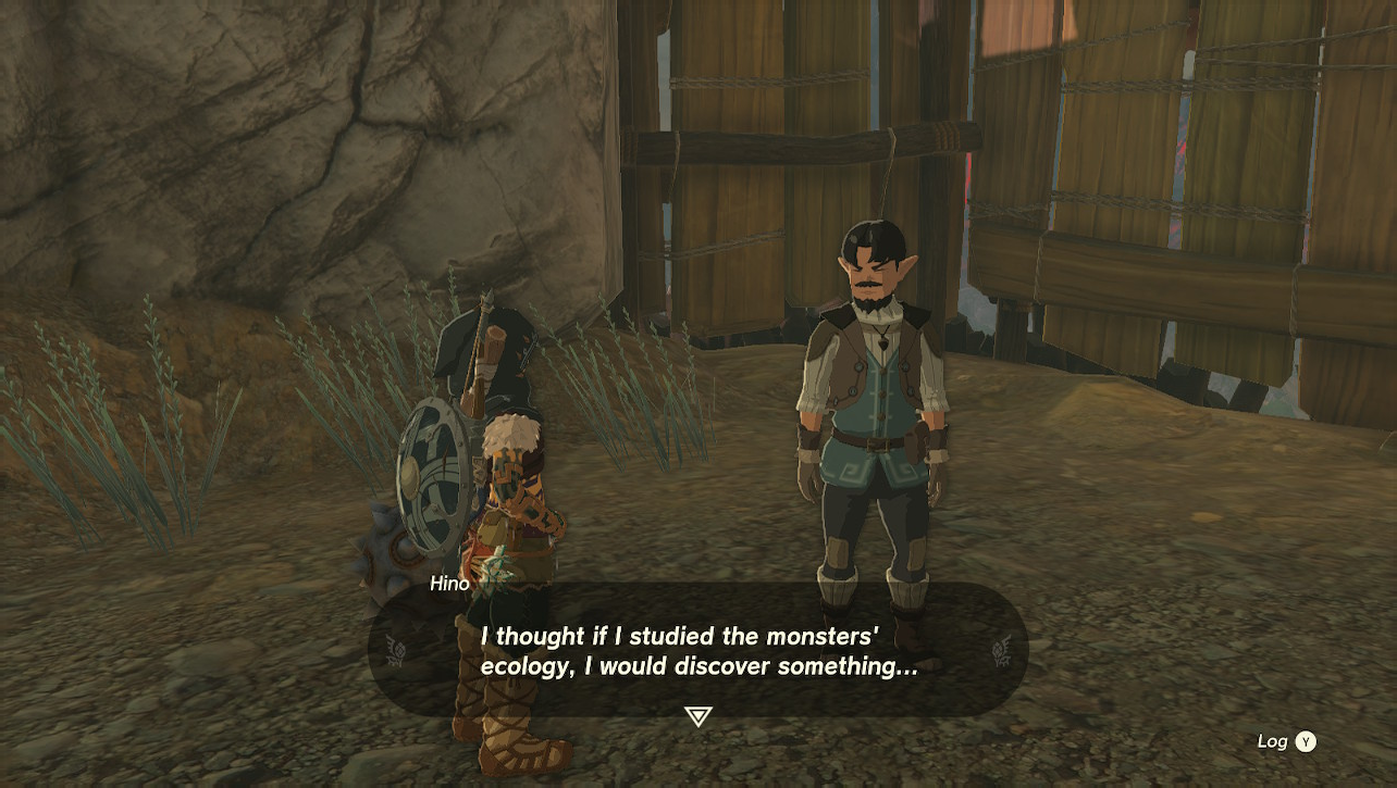 A zelda NPC says "I thought if I studied the monsters' ecology, I would discover something..."